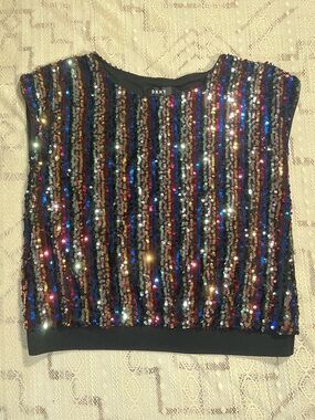 DKNY Black Multi-Color Sequin Sleeveless Top